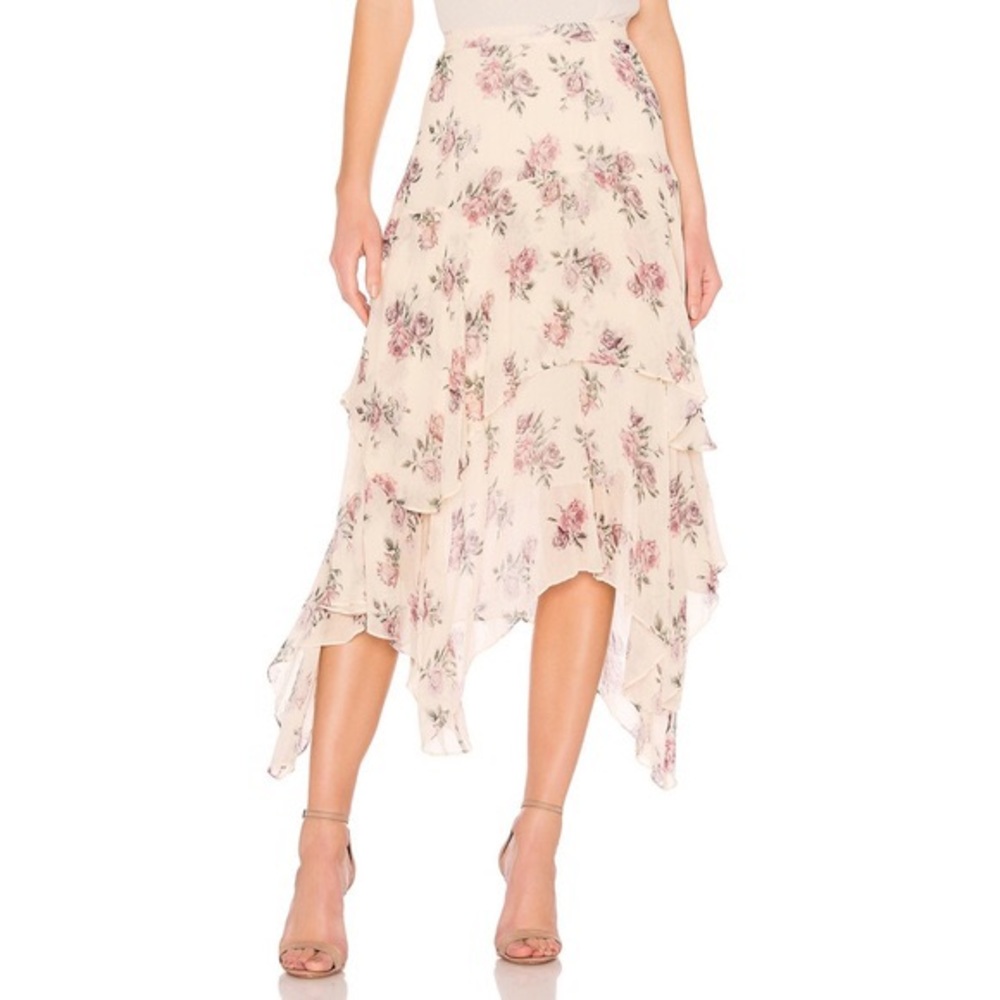 LoveShackFancy Alex Silk Floral Midi Skirt NWT